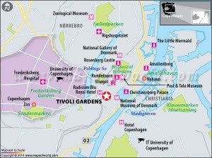 Location map of Tivoli gardens in Copenhagen