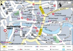 Location Map of Westminster Abbey