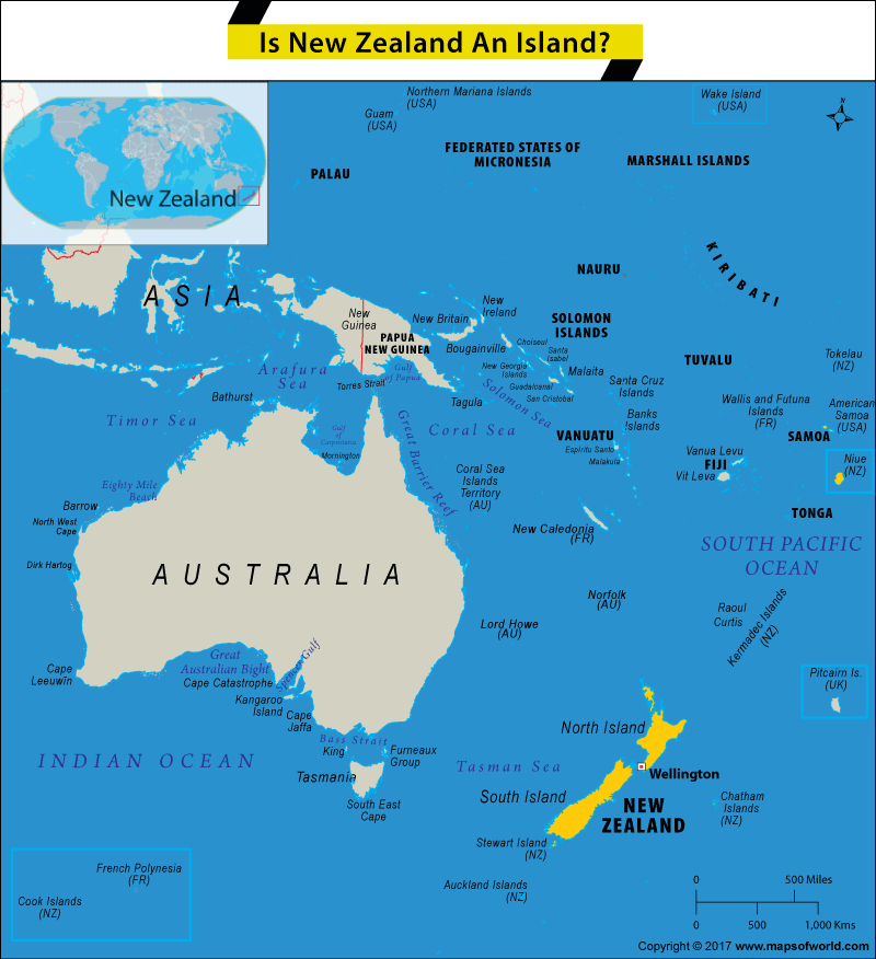 Oceania Map highlighting New Zealand