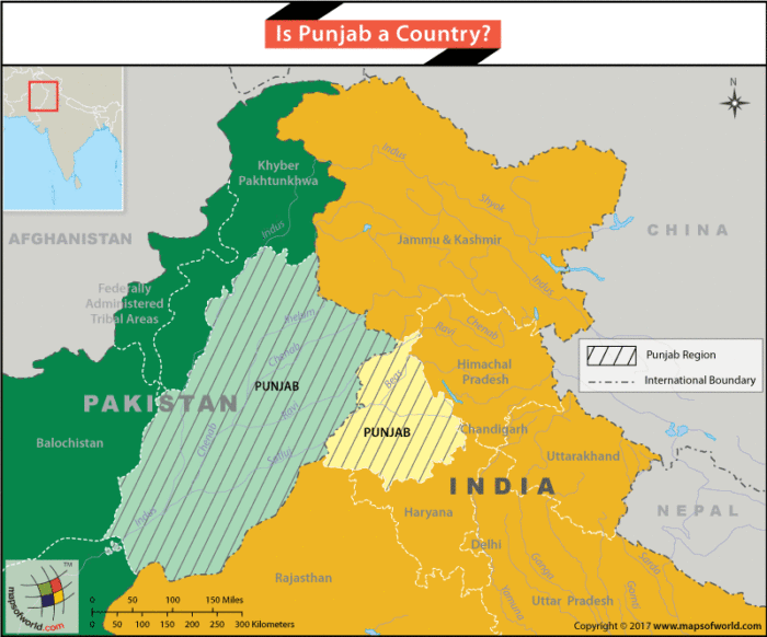 Map of India & Pakistan highlighting Punjab region