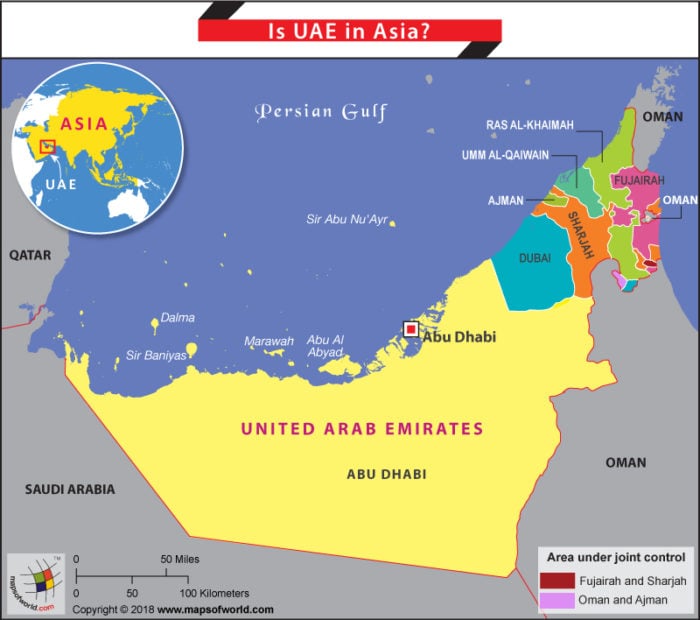 Map of UAE a country in Asia