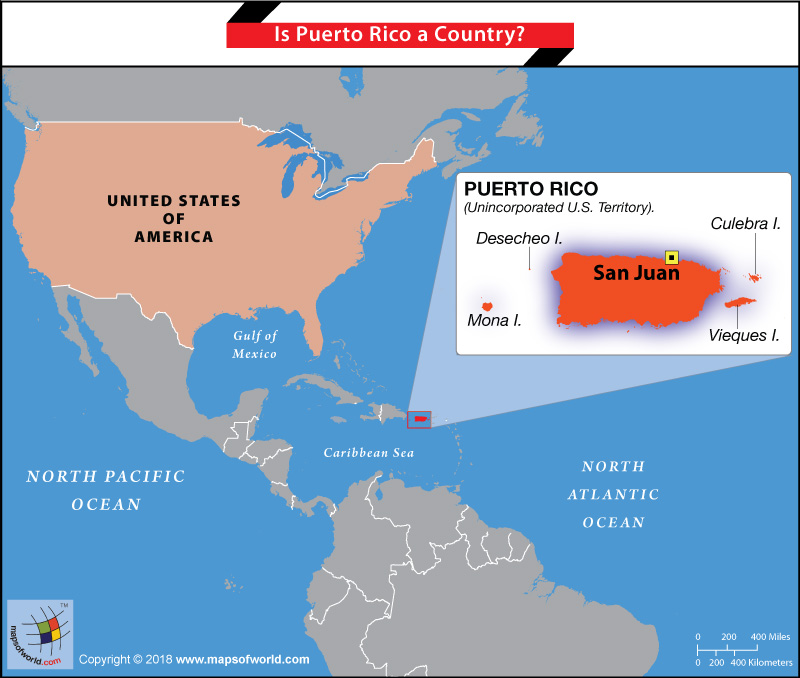 Map of Puerto Rico and USA