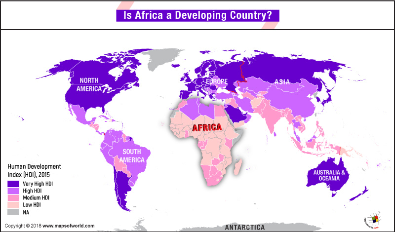 World Map providing comparative HDI of each continent