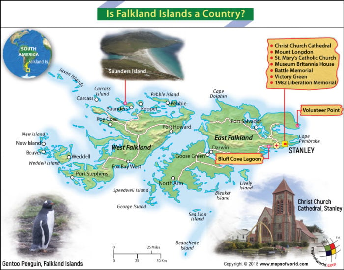 Map of the Falkland Islands marking the Point of Interests