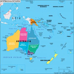 Oceania is a region of the South Pacific Ocean that consists of many different island groups.