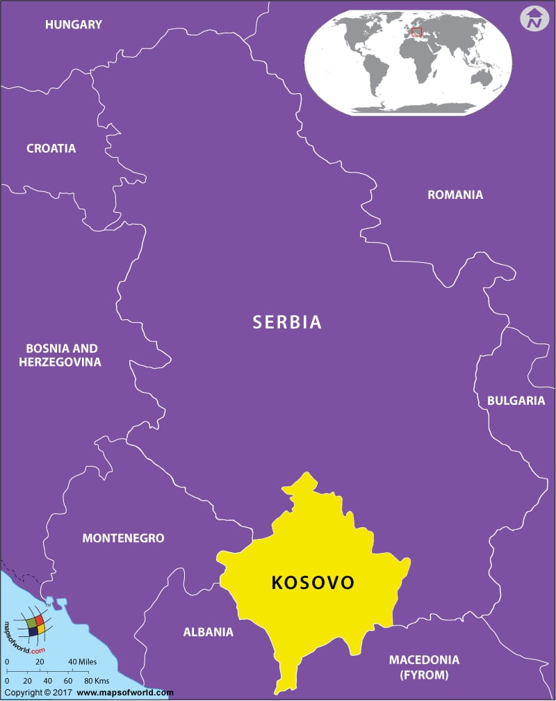 Europe Map showing location of Kosovo