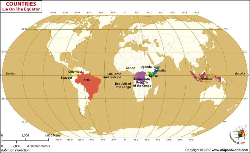 Which Countries Lie On The Equator Answers