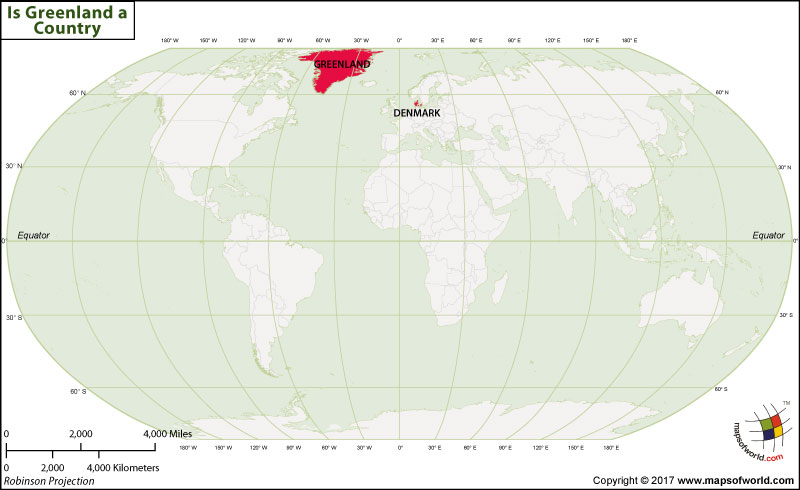 World Map showing Greenland and Denmark