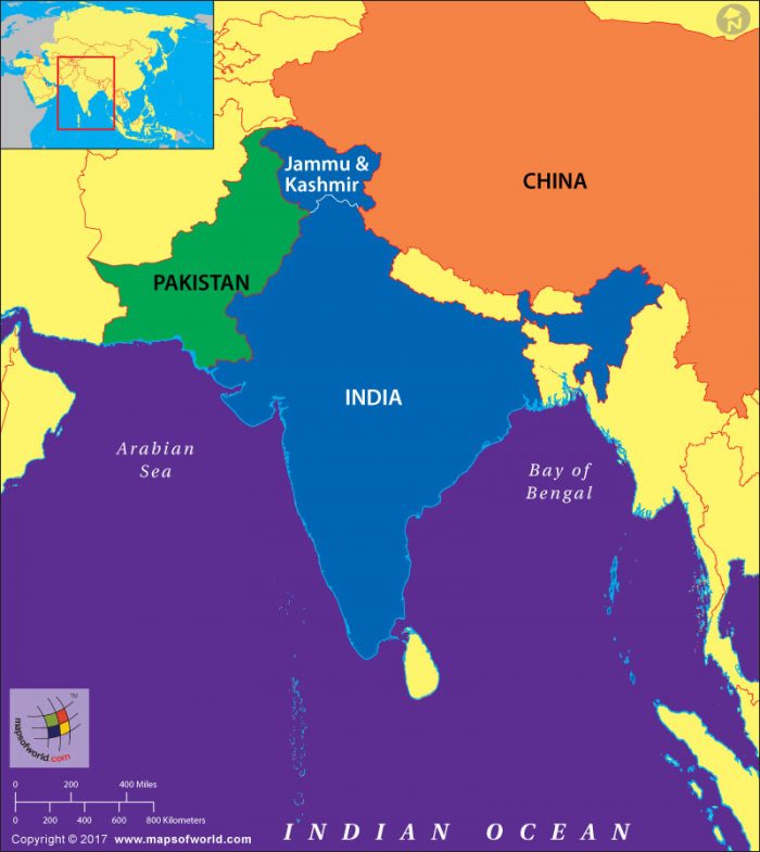 Map of India highlighting Kashmir