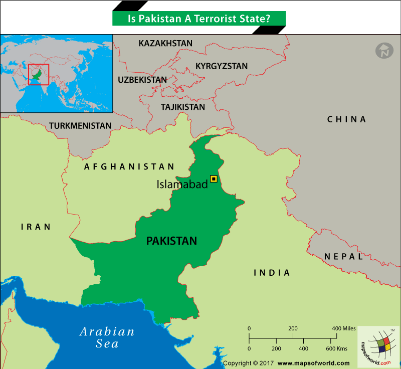 Map highlighting Pakistan and neighboring countries