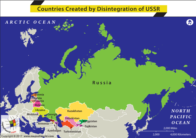 Map showing countries created by disintegration of USSR