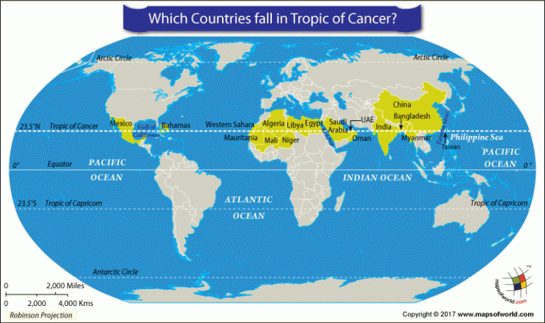 17 Countries Fall in Tropic of Cancer - Answers