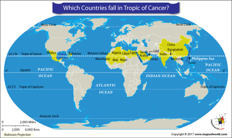 tropic of cancer on world map Which Countries Fall In Tropic Of Cancer Answers tropic of cancer on world map