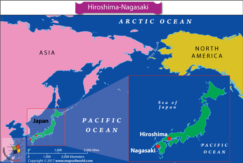 Map showing Hiroshima & Nagasaki