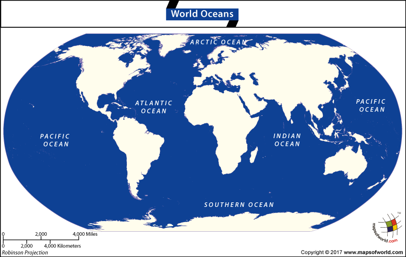 World map showing world oceans