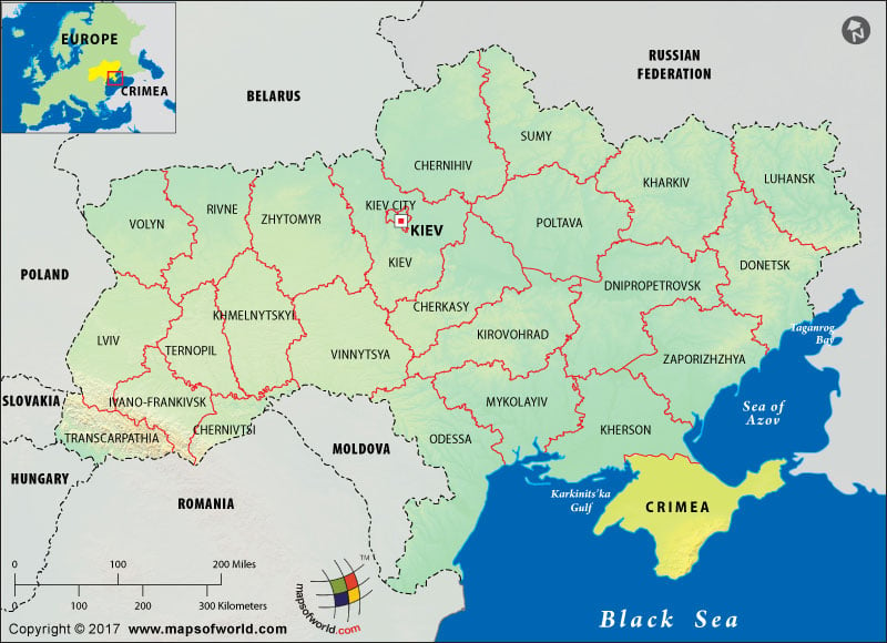 Map of Crimea and Ukraine