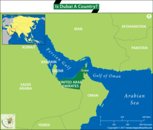 Map highlighting UAE and Dubai