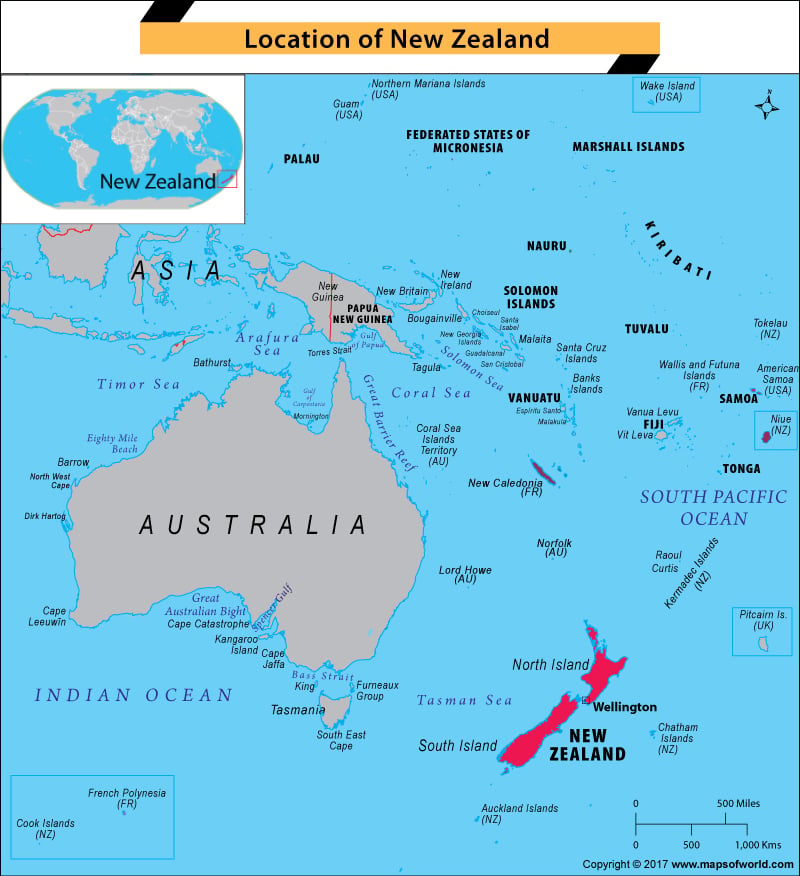 Map of Oceania highlighting New Zealand