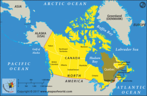 Map highlighting Quebec in Canada