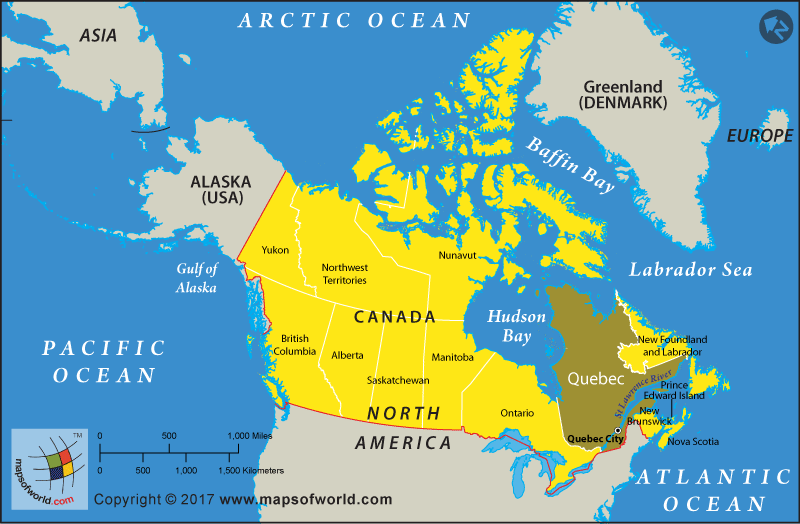 Map highlighting Quebec in Canada