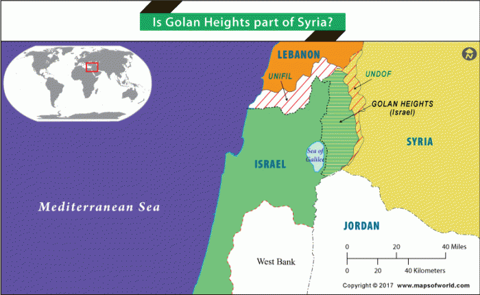 Map of Golan Heights, which is controlled by Israel
