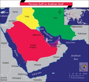 Map of Middle East highlighting Persian Gulf