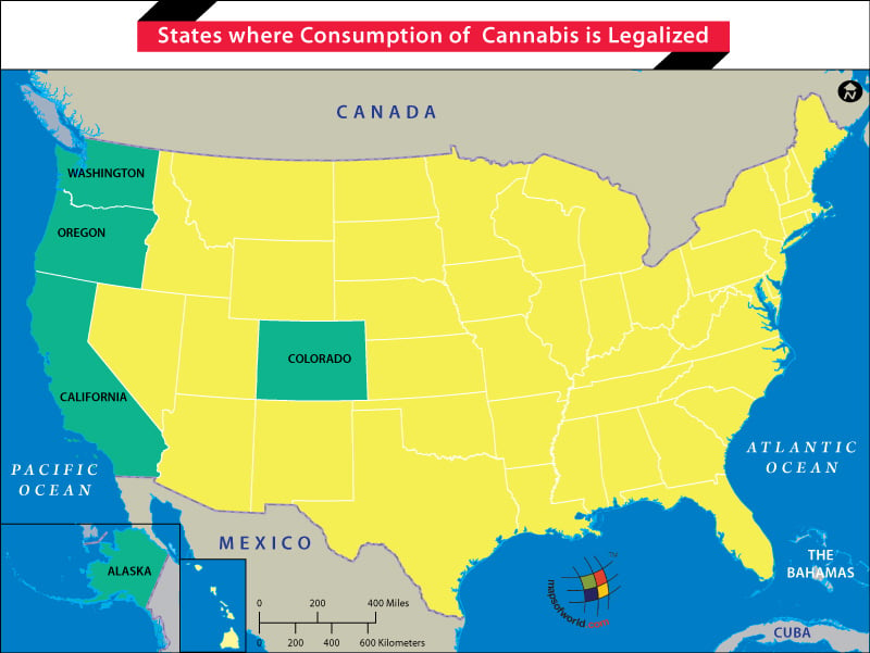 US Map showing Sates where Weed is Legal