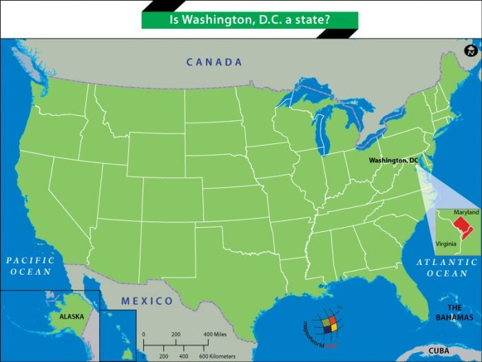 US Map showing Washington, DC