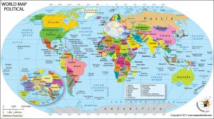World Map showing Countries/Nations of the World