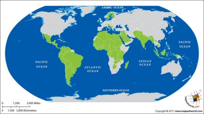 World Map showing Third World Countries