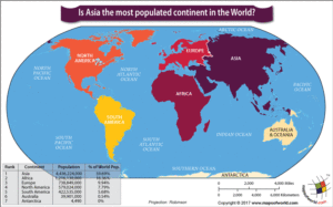 The World Map Highlighting the Continents and their Populations