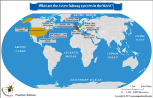 World Map Highlighting the Oldest Subway Systems in the World