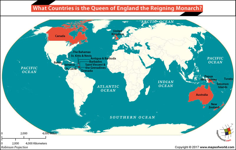 What countries is the Queen of England the Reigning Monarch?