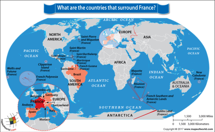 World Map highlighting France and its surrounding countries