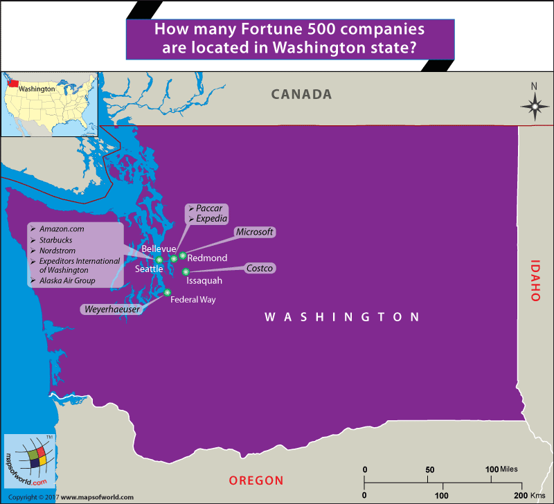 The Map Shows the Fortune 500 Companies Located in Washington State