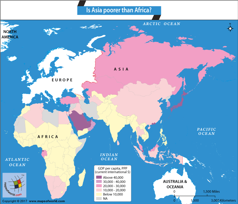 Map of GDP (PPP) of Asia and Africa Countries