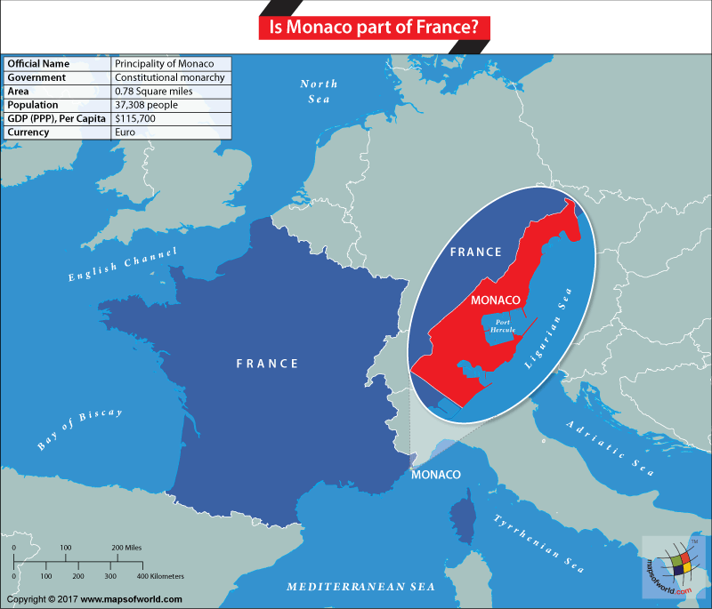 Map highlighting Monaco and France