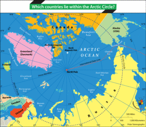 Map of Countries that lie within the Arctic Circle