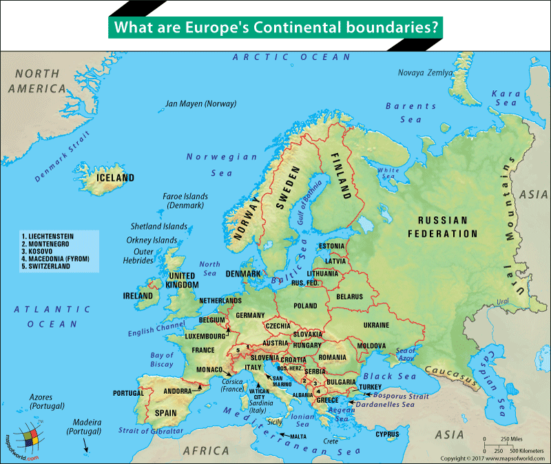 Map of Europe showing its boundaries