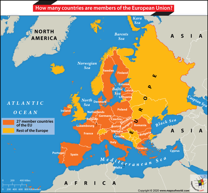 Map of Europe Highlighting Member Countries of the European Union