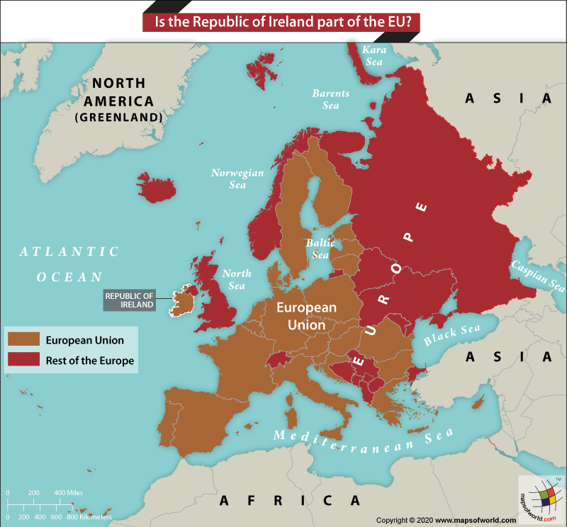 Map Of Europe Showing Location Of The Republic Of Ireland 