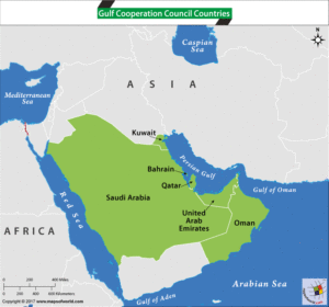 Middle East Map highlighting GCC member countries