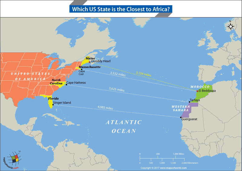 Hvilken amerikansk stat ligger tættest på Afrika?