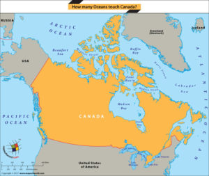 Map of Canada and its surrounding Oceans