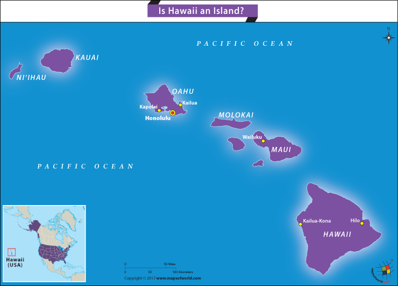 Map of Islands of Hawaii state of the USA