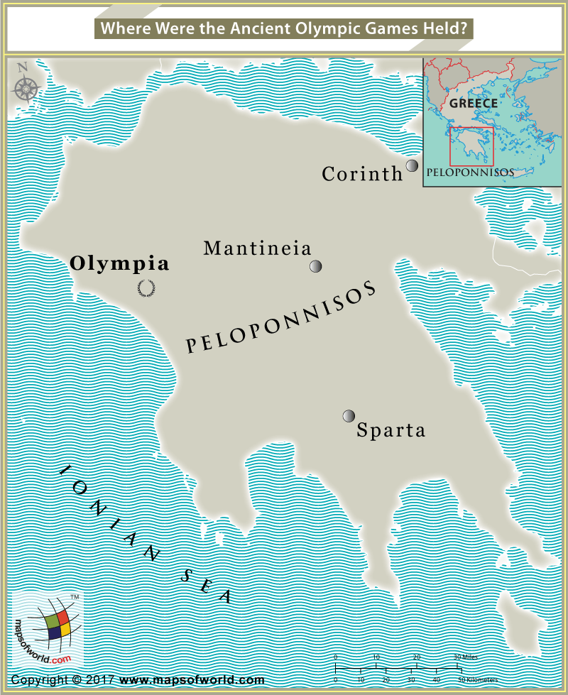 Location map of Olympia, where the 1st Olympic games were held