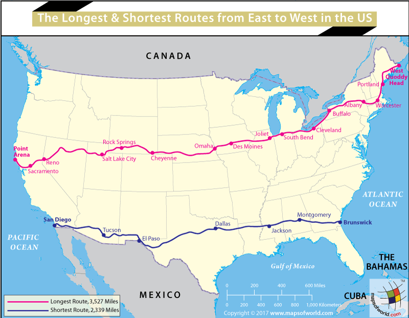 Atlantic Ocean On Us Map How Far is East Coast to West Coast of the United States?   Answers