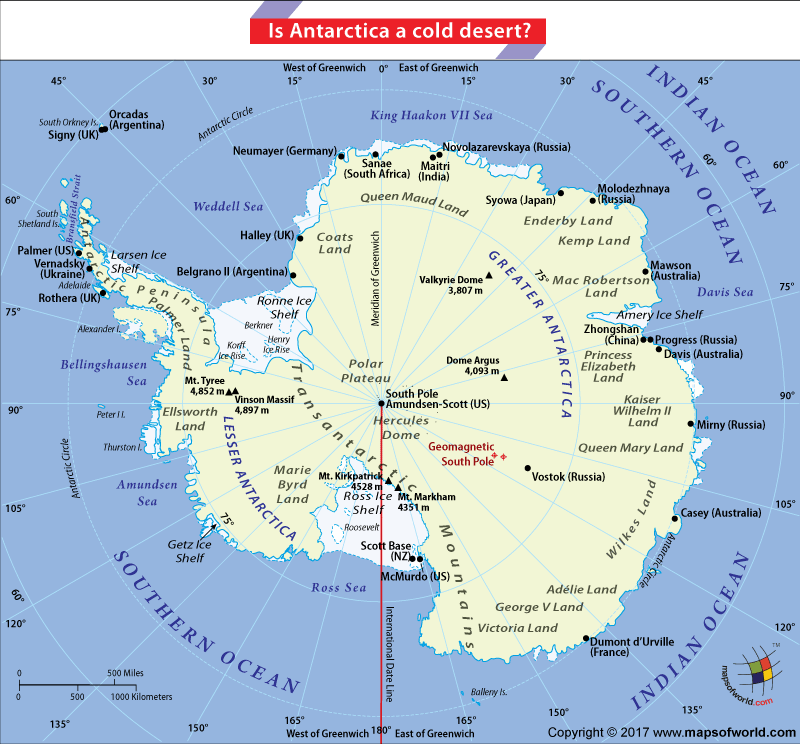 Map of the largest desert, Antarctica