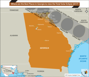 Map of Georgia showing the places from where Total solar eclipse shall be visible