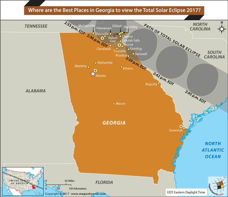 Solar Eclipse 2017 Path Map of Georgia